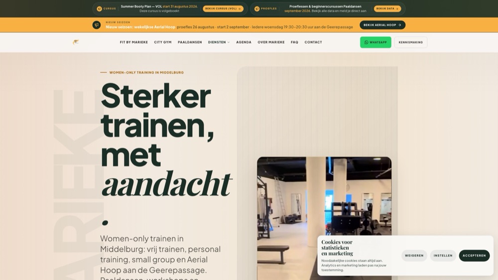 Desktopweergave van de website van Fit by Marieke