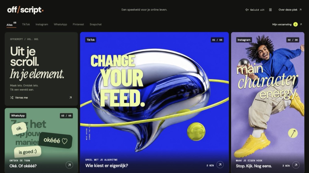 De OFFSCRIPT-homepage op desktop en telefoon